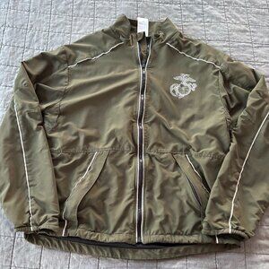 New Balance USMC Running Jacket Mens Large Green Marines Reflective Full Zip MED
